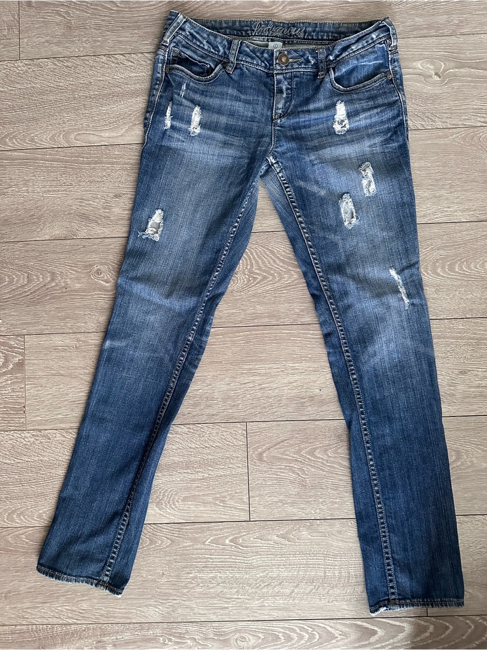 Distressed Low Rise Skinny Jeans for Women - Blue Wash